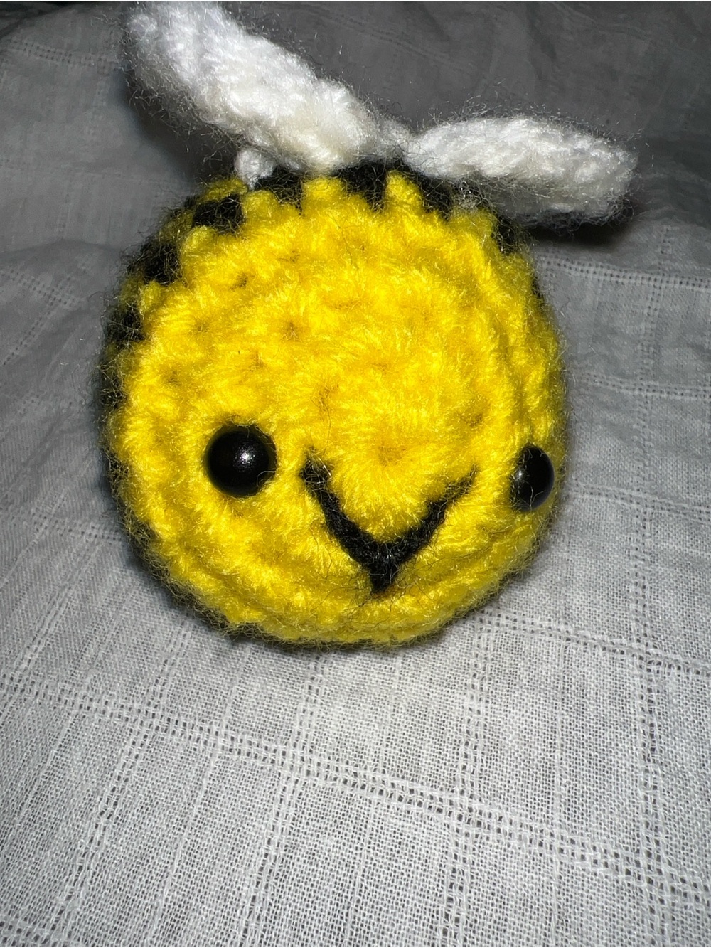 Crocheted Yellow Bee plushie with White Wings